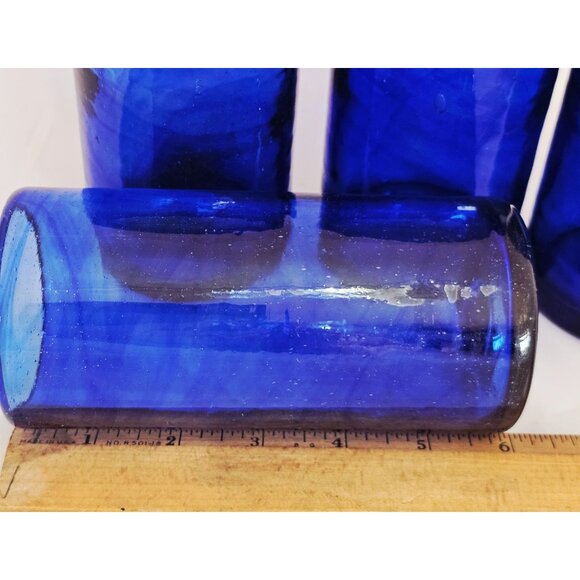 4 Hand blown Cobalt Highball Tumblers 6" ice tea glasses blue water glass artisa - Picture 6 of 8